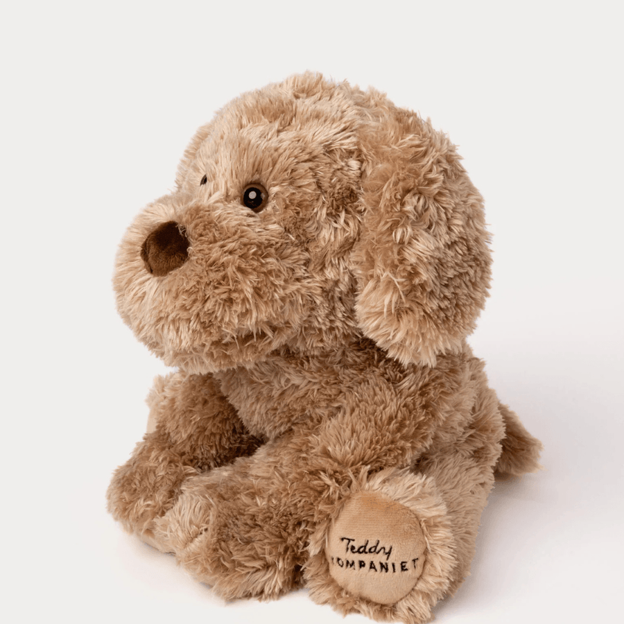 Teddykompaniet Selma Hundekosedyr – myk og trygg hvit hundebamse for baby med bred glis