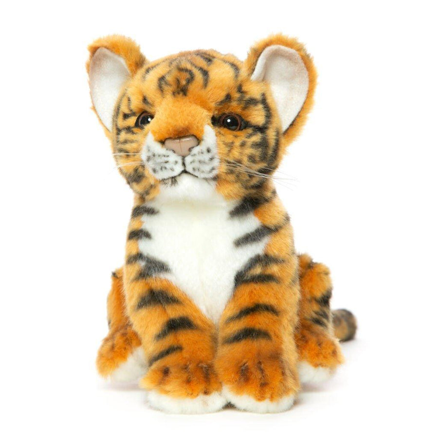 Hansa Creation Tiger Bamse detalj – nærbilde av gule øyne og svart og oransje stripete pels