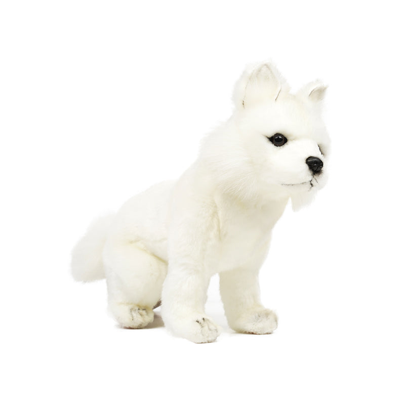 Snow Fox Puppy Sitting 25 cm | Hansa Creation Side View - Bamsedyra AS