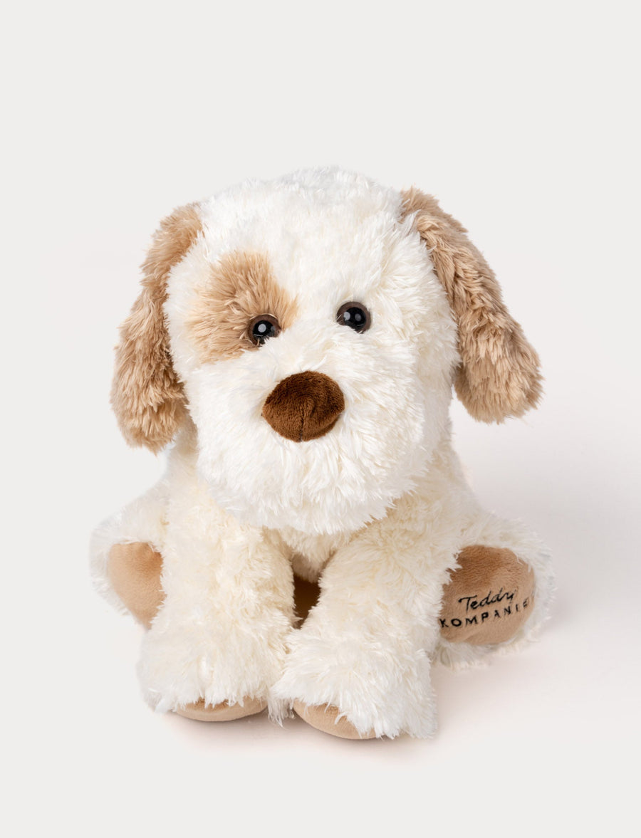 Selma hundebamse krem 35 cm fra Teddykompaniet – myk kremfarget hund
