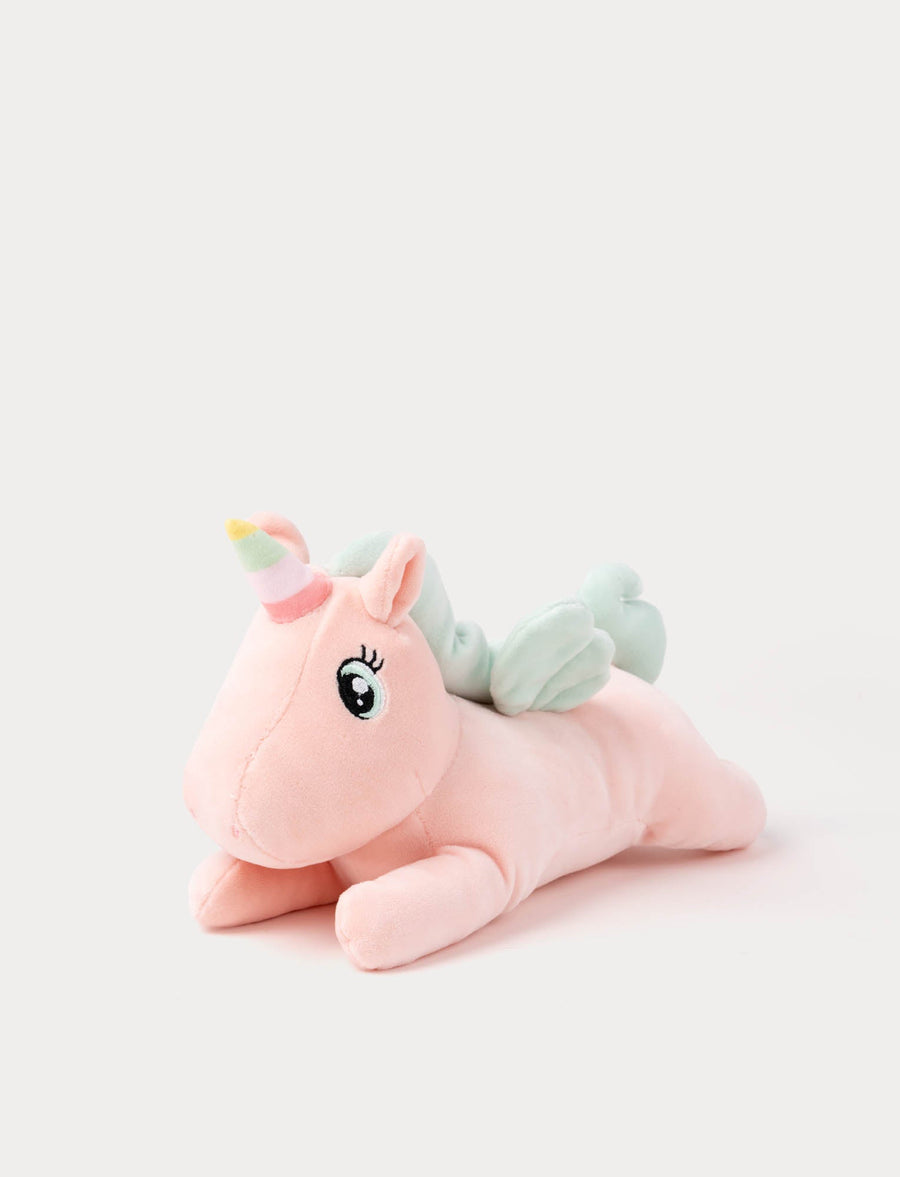 Rosa liggende enhjørningbamse fra Teddykompaniet, 35 cm