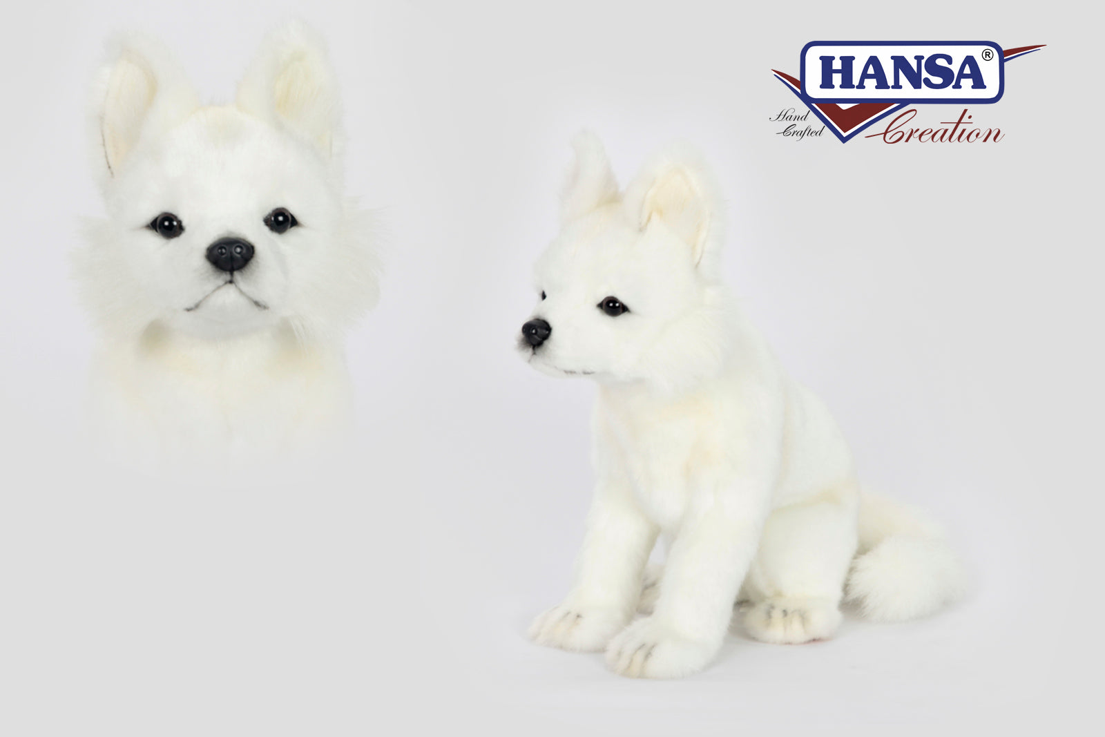 Snow Fox Puppy Sitting 25 cm | Hansa Creation Detail - Bamsedyra AS