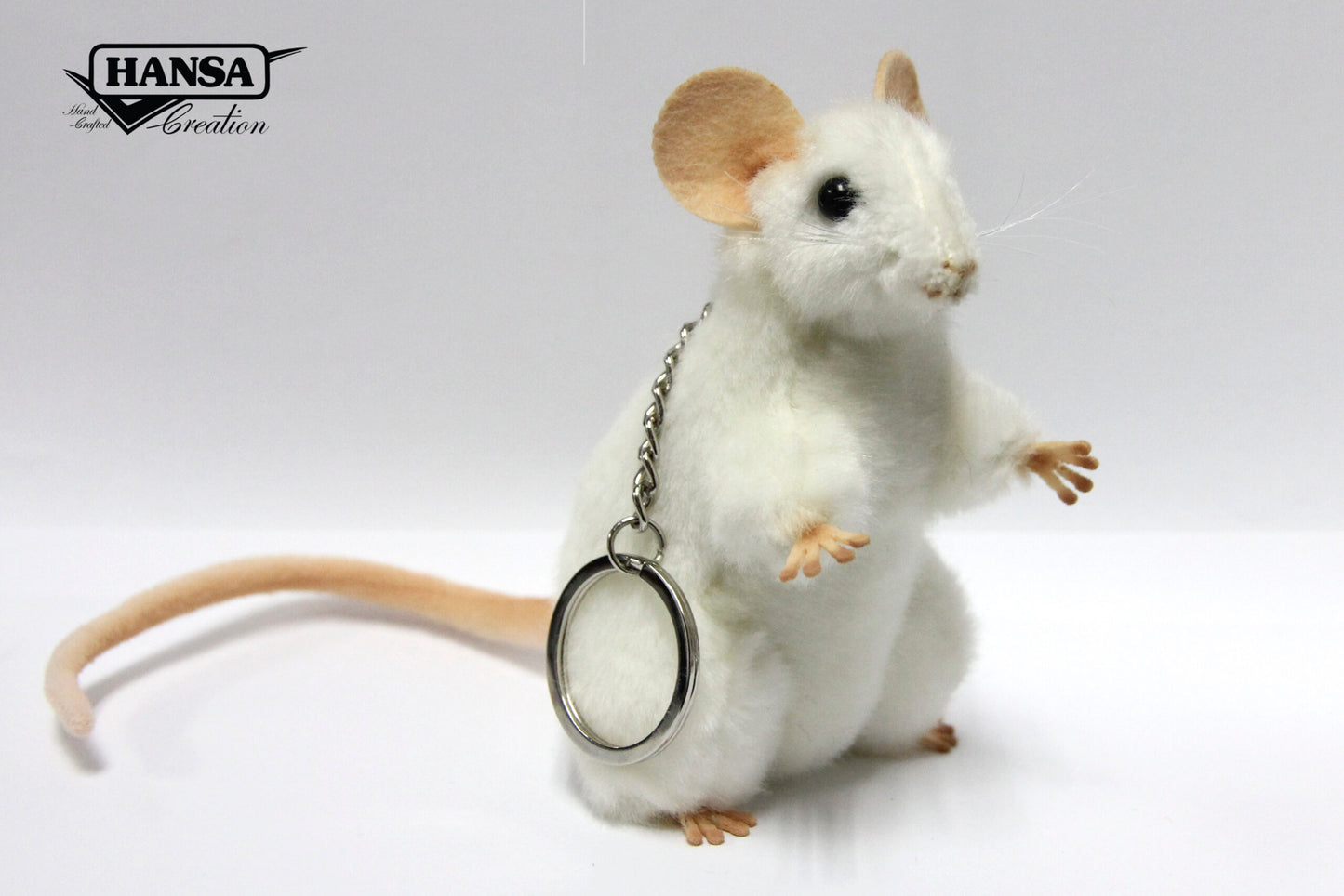 White Mouse Keychain 11 cm | Hansa Creation (7896) - Bamsedyra AS