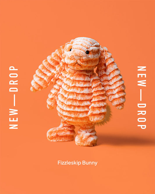 Jellycat Fizzleskip Bunny Original – oransje kosekanin med lange hengende ører, 31 cm
