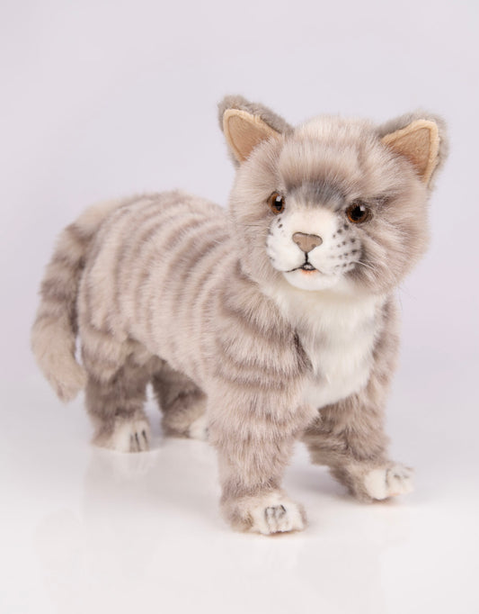 Katt kosedyr grå stående 25 cm | Hansa Creation - Bamsedyra AS