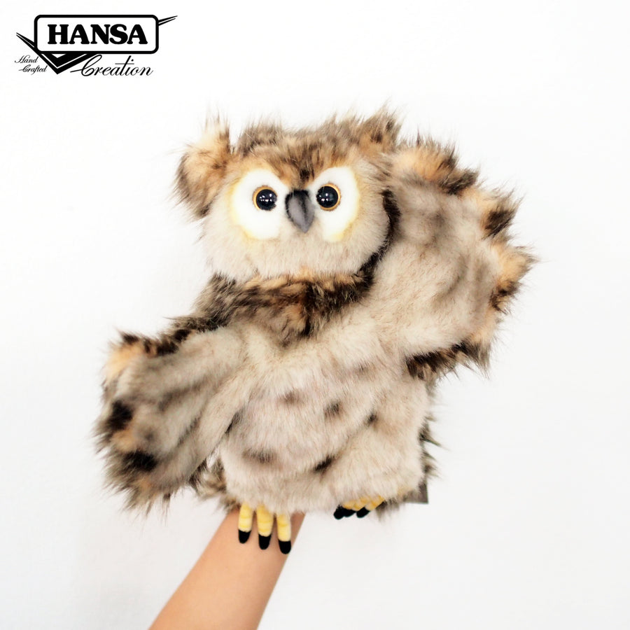 Hansa Creation Ugle Hånddukke bakfra – naturtro ugle hånddukke